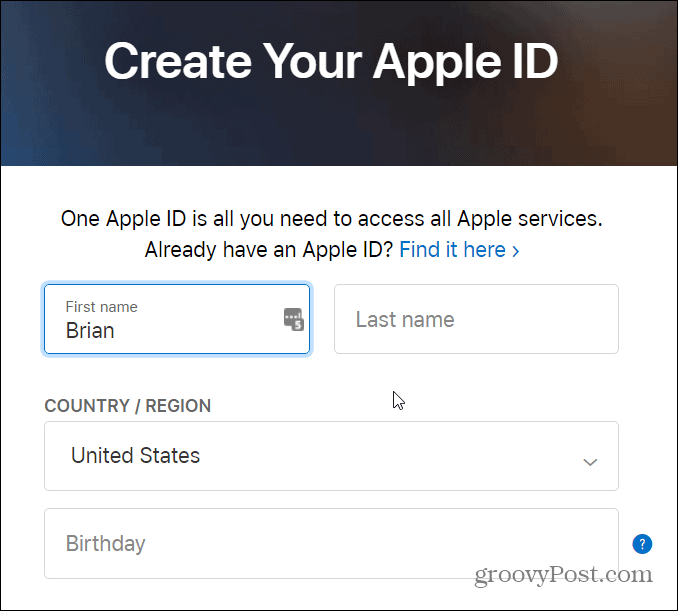 form for at oprette apple-id