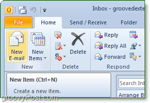 åbne Office Outlook 2010, og klik derefter på den nye e-mail-bund fra hjemmebåndet