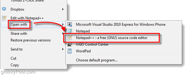 tilpasse åben med liste i windows 7