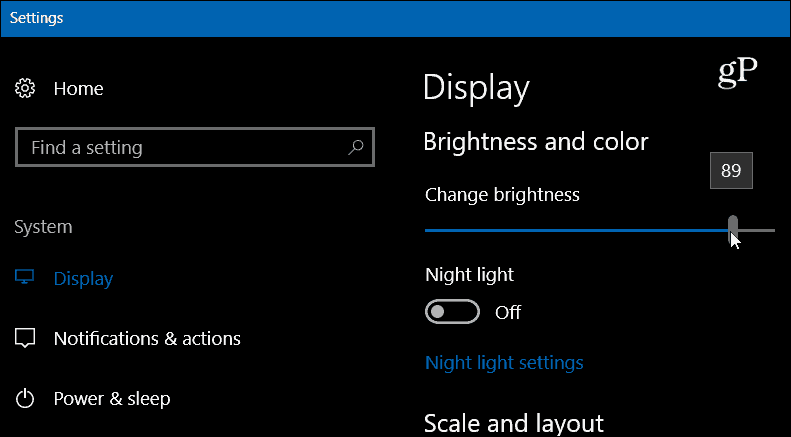 Windows 10-indstillinger Vis lysstyrke