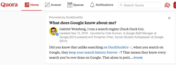 Brug promoterede svar for mere synlighed på Quora.