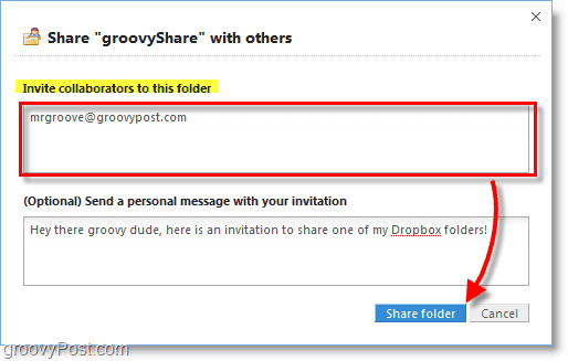 Dropbox-skærmbillede - inviter folk til at bruge din delingsmappe