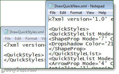 åbne både de gamle og nye xml-filer i notepad