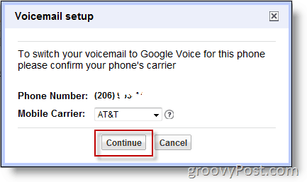 Skærmbillede - Aktivér Google Voice på ikke-Google-nummer