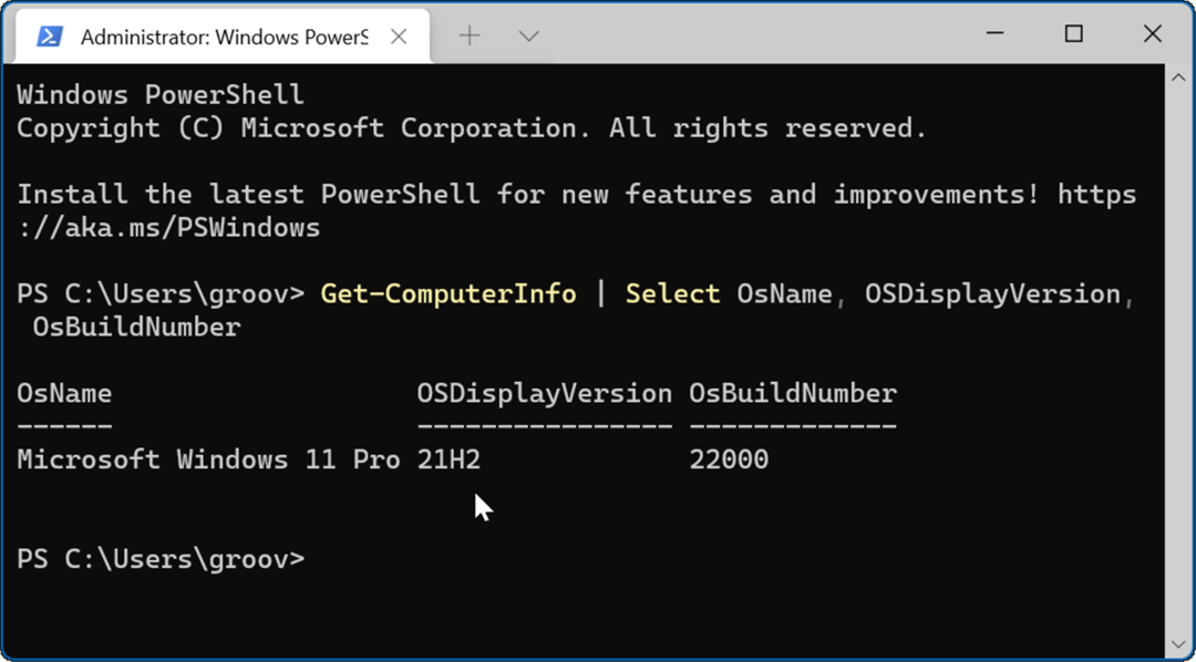 PowerShell-kommando Windows 11-version