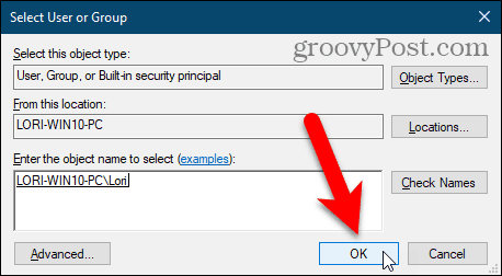Luk dialogboksen Vælg bruger eller gruppe i Windows Regisry