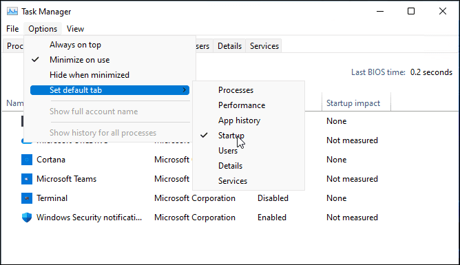 Skift Task Manager-startsiden på Windows 11