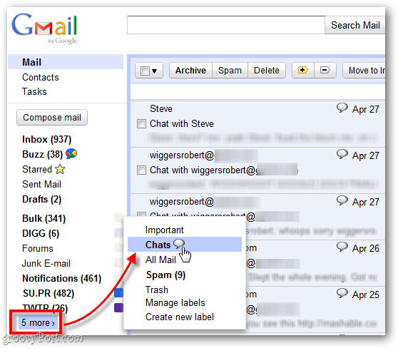 find gamle indspilte chats i Gmail