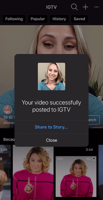 hurtig til at dele IGTV-video til Instagram Stories