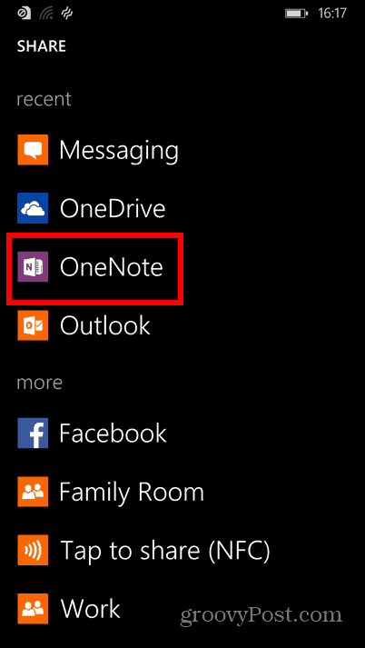 Windows Phone 8.1-skærmbilleder onenote