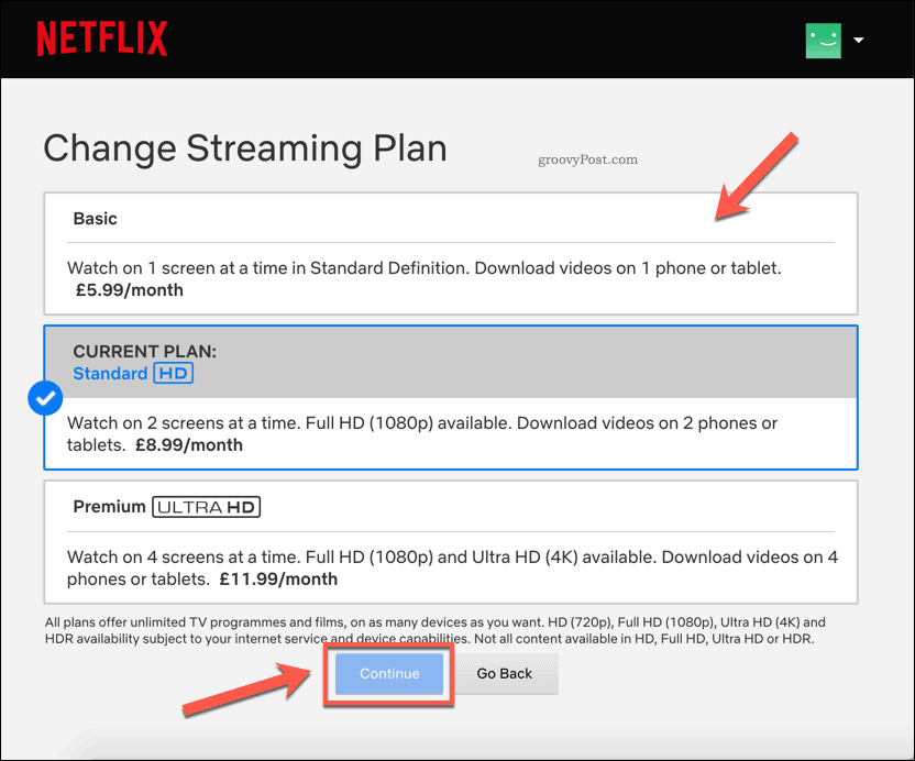 Ændring af Netflix abonnementsplaner