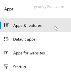 Menuen Windows Apps & Features-indstillinger