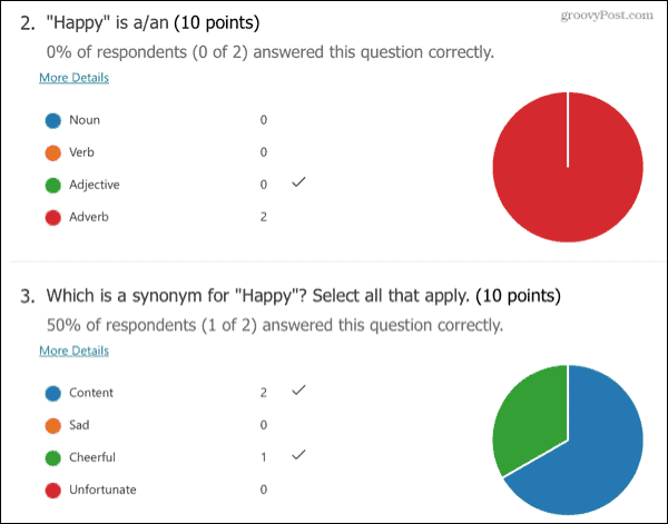 Microsoft formularer quiz -svar