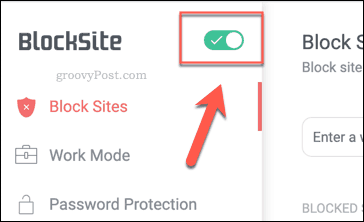 BlockSite-aktiveringsknappen i Chrome