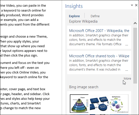 Sådan bruges funktionen Bing-drevet smart opslag i Office 2016