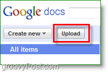 Google Docs-skærmbillede - upload-knap