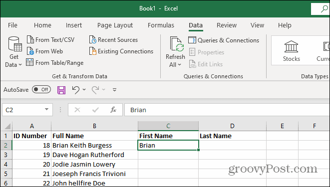 indtast manuelt fornavn C2