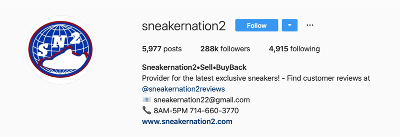 primære Instagram-konto for SneakerNation2