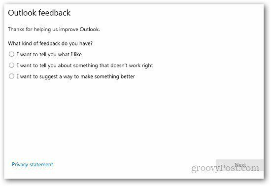 Feedback i Outlook 8