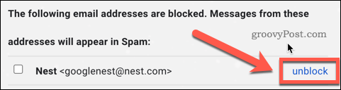 Fjern blokering af en bruger i Gmail-indstillinger
