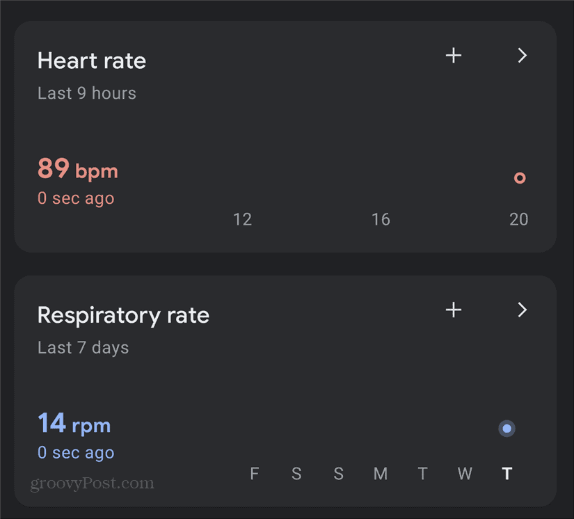 Dashboard til Google Pixel Heart Respiratory Rate