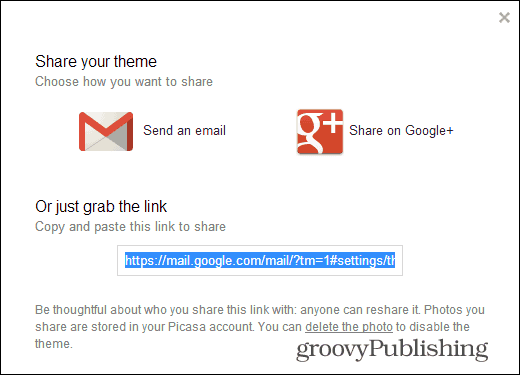 Gmail tilpassede temaer deler dit temalink