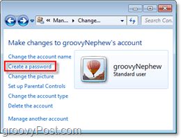 find anmodningen om at tilføje en adgangskode til en brugerkonto til Windows 7