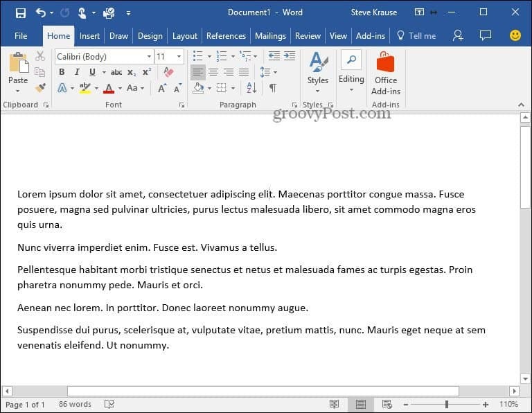 Sådan indsættes Lorem Ipsum-tekst i Microsoft Word 2010 og 2007