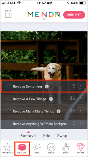 Fjern et objekt fra dit foto med Mendr-mobilappen.
