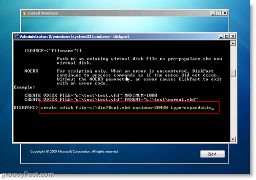 Windows 7 Native VHD Installer Dual Boot Opret VHD fra CMD Prompt