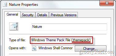 Windows Theme Pack filegenskaber