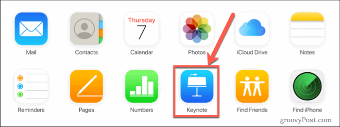 Tryk på Keynote på iCloud