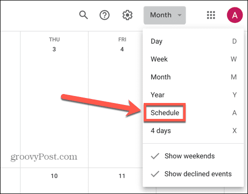 google kalender vælg tidsplanvisning
