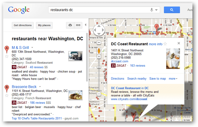 Google har integreret Zagat- og Google+ venevurderinger til Google Maps-søgeresultater