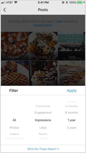 Instagram Insights sender filtre