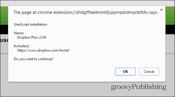 Dropbox træstruktur Chrome installere script