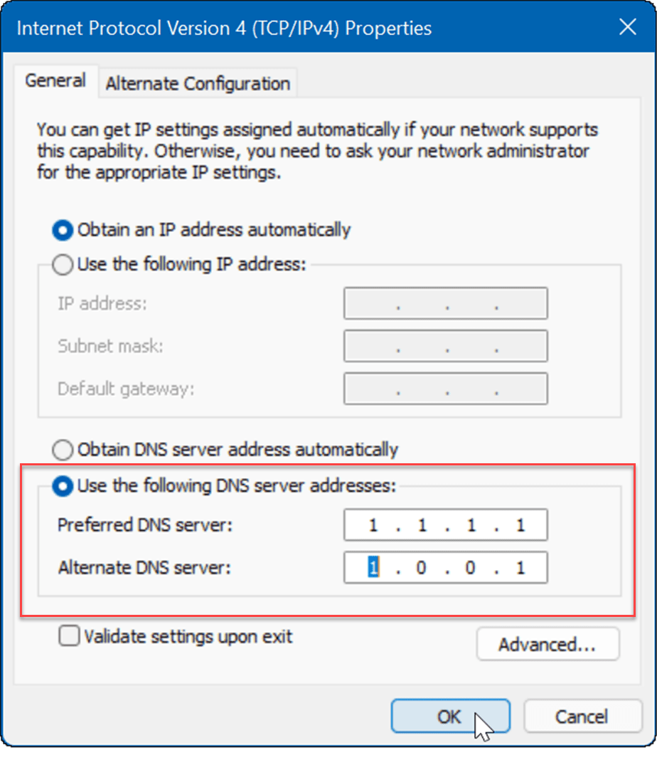 indtast DNS fix langsom internet på Windows 11