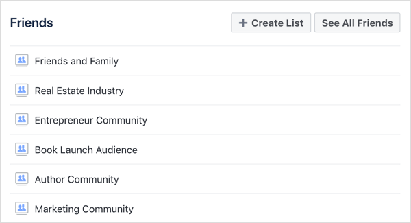 Vælg den Facebook-venneliste, du vil se.