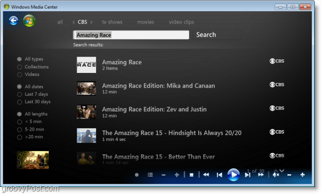 Windows 7 Media Center - hvordan man serach til dine foretrukne shows