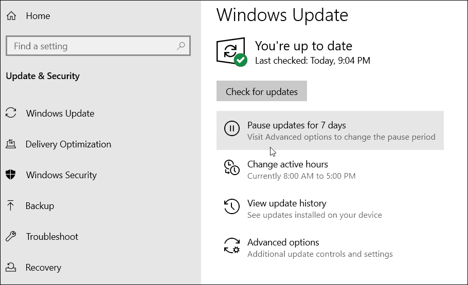 Pause Windows 10-opdateringer