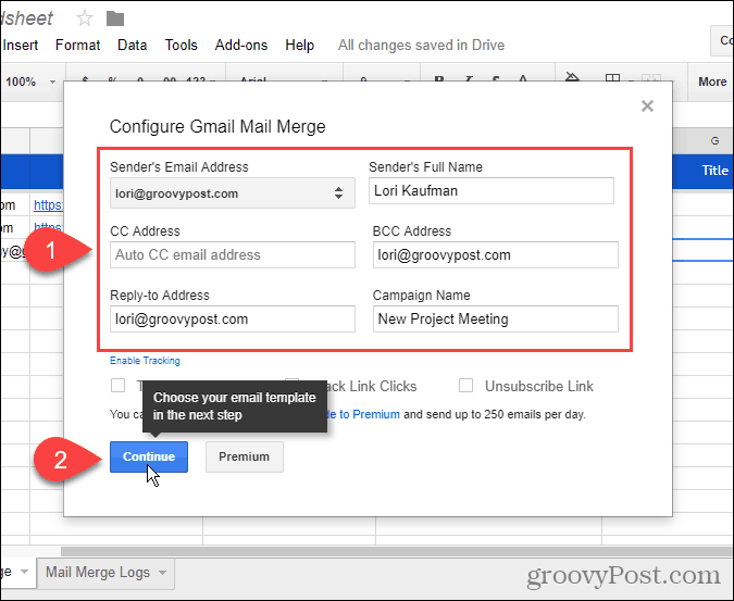 Konfigurer Gmail Mail Merge