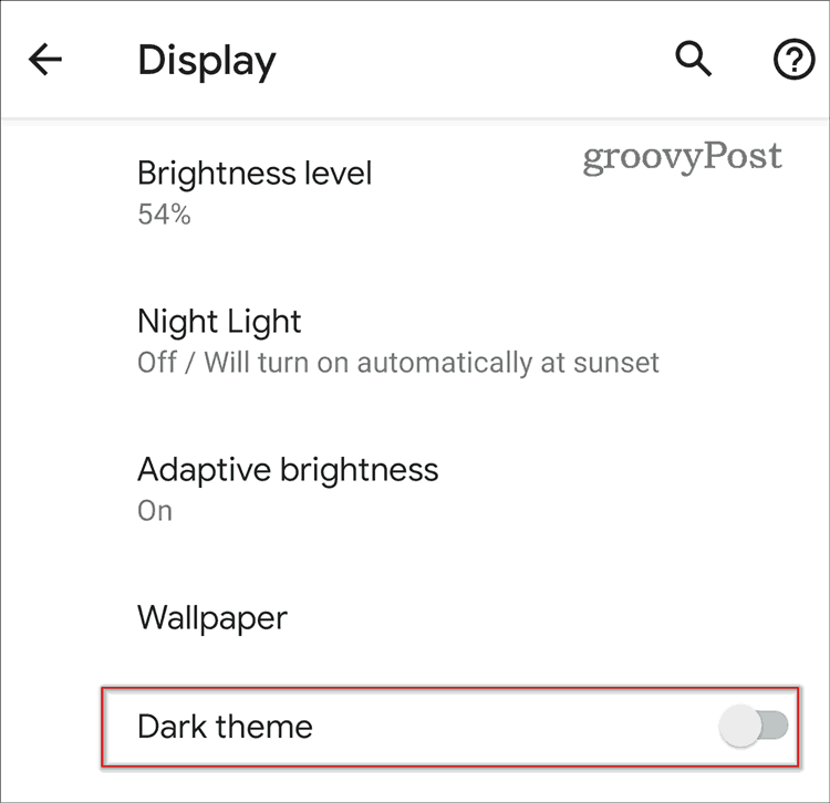 Android 10 mørkt tema skift