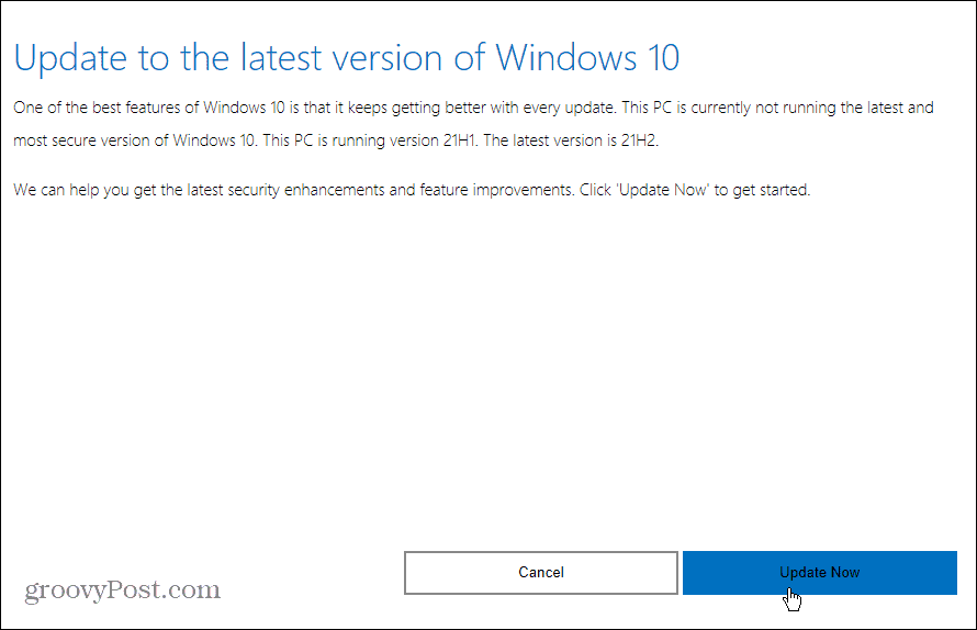 opdatering til nyeste version af Windows 10