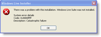 Windows Live Installer System Fejlkode: 0x8000ffff - Katastrofisk fejl