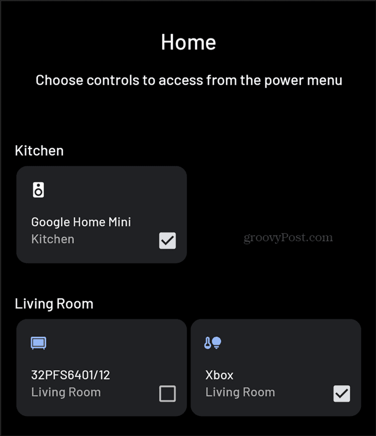 Android Smart Home-kontroller tilføjer menu