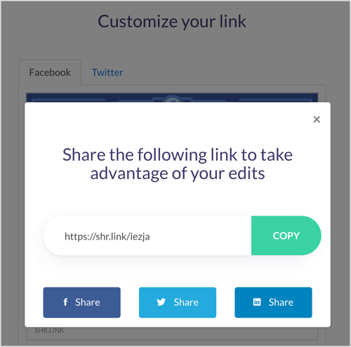 Kopier dit tilpassede link i ShareKit.