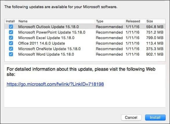 Microsoft Office 2016 til Mac 15.18.0