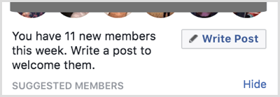 Skriv et indlæg for at byde nye medlemmer velkommen til din Facebook-gruppe.