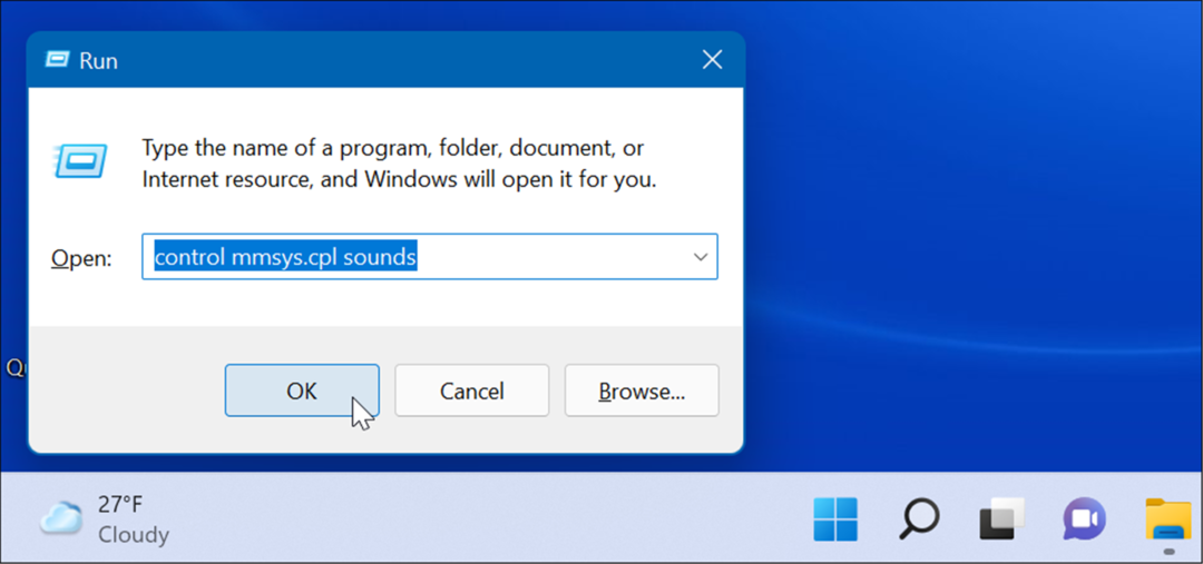 åbne systemlyde Kør Windows 11