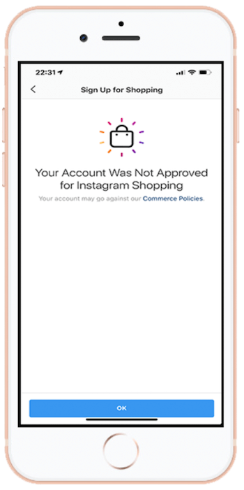 Din konto blev ikke godkendt til Instagram Shopping-besked
